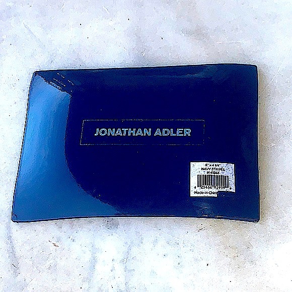JOHNATHON ADLER GLASS CATCHALL TRAY NAVY STRIPING NIB 6 BY 4 - Picture 5 of 5
